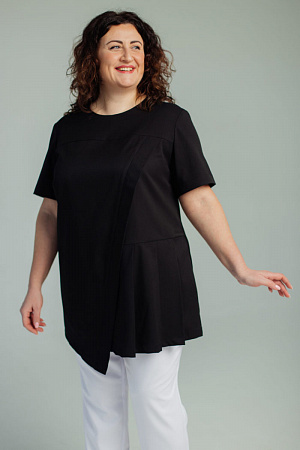 Блуза со складками PLUS SIZE, черная  в Кургане