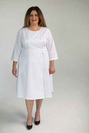 Халат двубортный на пуговицах Вероника PLUS SIZE, белый  в Кургане