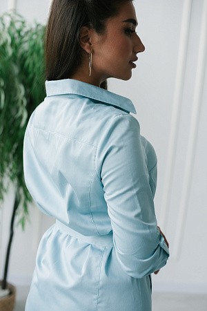 Халат женский на кнопках, Cotton Premium, с длинным рукавом, голубой Медодежда в Кургане 3