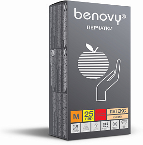 Перчатки BENOVY™ латексные неопудренные особопрочные удлиненные 13гр. (25 пар), синий