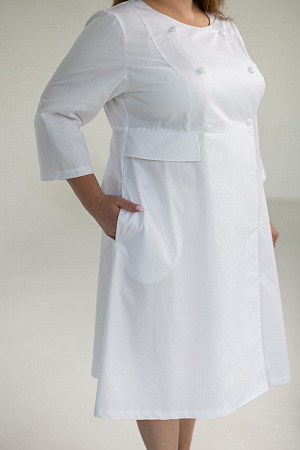 Халат двубортный на пуговицах Вероника PLUS SIZE, белый  в Кургане 1